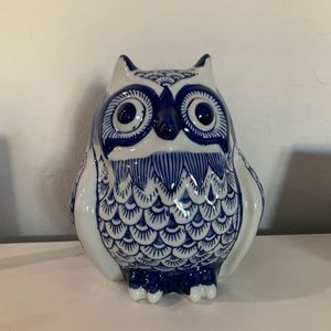 Blue and White Antique Porcelain Owl Figure